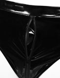 Wet Look Patent Leather Lingerie Set Crop Top with High Cut Zippered Crotch Briefs