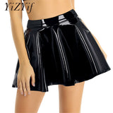 PU Leather skater skirt High Waist Flared Pleated A-Line