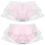 Smooth Satin Mid Rise with Elastic Waistband Double Mesh Layers Lace Trim Panties