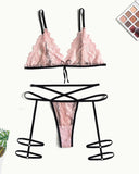 Crochet Lace Cutout O-Ring Garter Lingerie Set