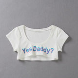 Yes Daddy Letter Print  Crop Top