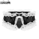 Sissy Underwear Lace Sexy Frilly Ruffled Open Crotch Pouch Underpants