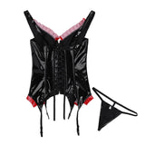 Womens Retro Wet look PVC Leather Steel Boned Over bust Tank Top