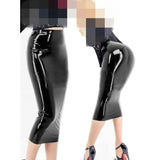 High Quality Wet Look PVC Midi Skirt Ladies High Waist Pencil Package Hips Skirt