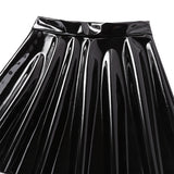 PU Leather skater skirt High Waist Flared Pleated A-Line