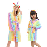 Unicorn Hooded Beach Towel, Robe Sleepwear Kids Dressing Gown Cartoon Robe Adult Bath Robe