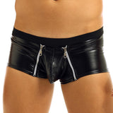 Men's Panties Faux Leather Double Zipper Jockstraps Bulge Pouch
