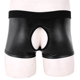 Soft Shiny Leather Open Crotch Shorts Underwear Open Butt boxer Shorts with Front Hole