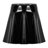 PU Leather skater skirt High Waist Flared Pleated A-Line