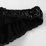 Wetlook Jockstraps Ruffled Spaghetti Strap Bra Top with Briefs