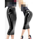 High Quality Wet Look PVC Midi Skirt Ladies High Waist Pencil Package Hips Skirt
