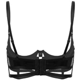 Women's Open Cup Bra Tops Wet Look Patent Leather Lingerie Quarter Cup Strappy Underwired Bra