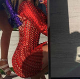 Sexy Fishnet Hollow Out Party Club Dress Lady Long Sleeve