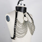 Edgy Leather Harness  Chain Bra Breast Cage High Waist Choker Collar Adjustable