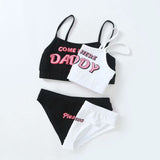 Summer Kawaii COME HERE DADDY Letter Print Tank Top Sexy Crop Top & PLEASE DADDY Panties