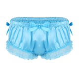 Sissy Shiny Soft Satin Lingerie Ruffled Floral Lace Cute Bowknot Knickers