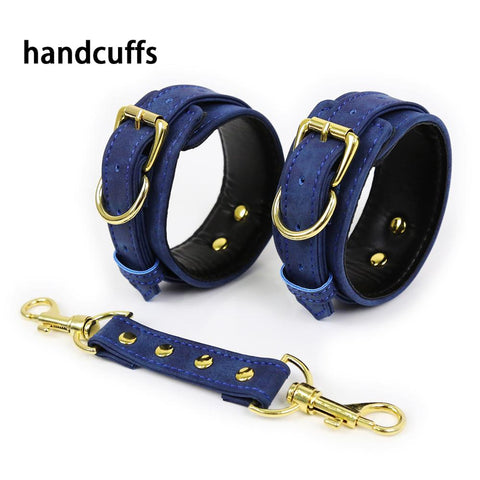 Leather Double Handcuffs And Shackles Sex Toys