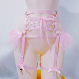 Pink Bow Chiffon Harness Heart Ring Open Bust Top