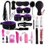 23 Pcs BDSM Bondage Set Sex Handcuffs Whip Mouth Gag Porno Sex Butt Plug Bead Anal Plug Vibrator and more