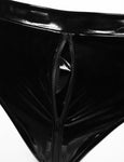 Wet Look Patent Leather Lingerie Set Crop Top with High Cut Zippered Crotch Briefs