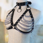 Faux Leather Link Chains Hollow Out Tank Tops Goth Metal O Rings Rivets