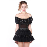 PVC Vinyl & Mesh Sexy Ladies Top And Skirt Set