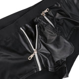 Men's Panties Faux Leather Double Zipper Jockstraps Bulge Pouch