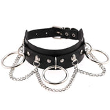 Woman Man Punk Leather Bondage Collar With Large 3 Rings Choker And Chains O Ring Bdsm Slave Collar