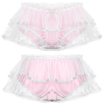 Smooth Satin Mid Rise with Elastic Waistband Double Mesh Layers Lace Trim Panties