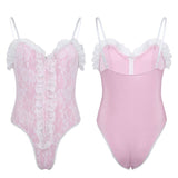 High Cut Ruffle Lace Sissy Teddy Bodysuit