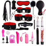 23 Pcs BDSM Bondage Set Sex Handcuffs Whip Mouth Gag Porno Sex Butt Plug Bead Anal Plug Vibrator and more