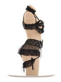 Kawaii Lingerie  Lace Hollow Underwear Set PIU Leather Bow Outfit