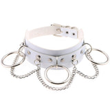 Woman Man Punk Leather Bondage Collar With Large 3 Rings Choker And Chains O Ring Bdsm Slave Collar