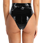 Women Soft Smooth PVC Zipper Bikini Bottoms with Belt High Waist Panties