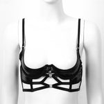 Women's Open Cup Bra Tops Wet Look Patent Leather Lingerie Quarter Cup Strappy Underwired Bra