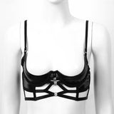 Women's Open Cup Bra Tops Wet Look Patent Leather Lingerie Quarter Cup Strappy Underwired Bra
