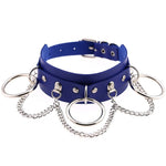 Woman Man Punk Leather Bondage Collar With Large 3 Rings Choker And Chains O Ring Bdsm Slave Collar