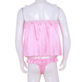 Sissy Lingerie Set Soft Shiny Satin Tops with Ruffled Bikini Briefs