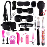 23 Pcs BDSM Bondage Set Sex Handcuffs Whip Mouth Gag Porno Sex Butt Plug Bead Anal Plug Vibrator and more