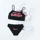 Summer Kawaii COME HERE DADDY Letter Print Tank Top Sexy Crop Top & PLEASE DADDY Panties