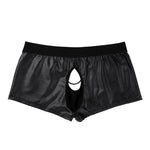 Soft Shiny Leather Open Crotch Shorts Underwear Open Butt boxer Shorts with Front Hole