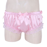 Sissy Shiny Soft Satin Lingerie Ruffled Floral Lace Cute Bowknot Knickers