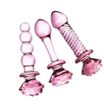 Pink Rose Glass Anal Plug