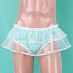 Smooth Satin Mid Rise with Elastic Waistband Double Mesh Layers Lace Trim Panties