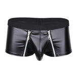 Men's Panties Faux Leather Double Zipper Jockstraps Bulge Pouch