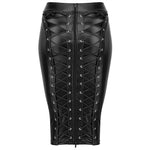 Womens Knee Length Zipper Wet Look  Black PU Leather Skirt