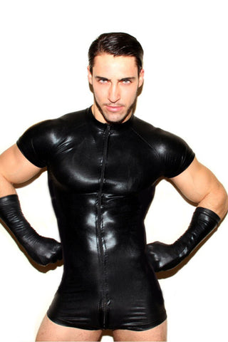 Men's PVC Leather Zip Up Bodysuit