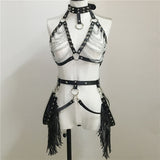 Punk Leather Harness Link Chains Bra Garters