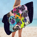 Hippie Pug Bath Towel, Blanket Microfiber  75x150cm