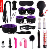 23 Pcs BDSM Bondage Set Sex Handcuffs Whip Mouth Gag Porno Sex Butt Plug Bead Anal Plug Vibrator and more